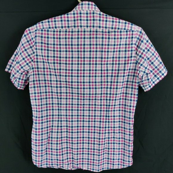 Hugo Boss Pink Plaid Short Sleeve Button Front Shirt Mens Small - Picture 4 of 5